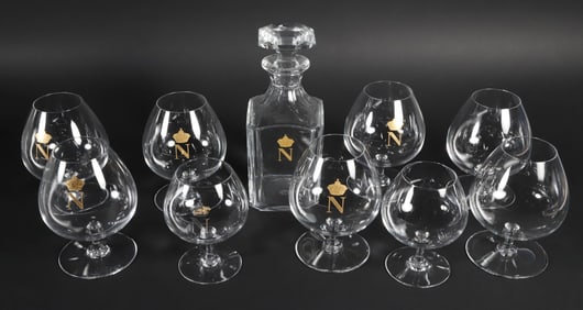 Baccarat Decanter with Nine Napoleon Brandy Snifters