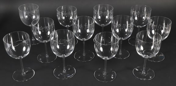 Eleven Baccarat Crystal Wine Glasses