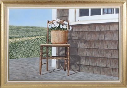 Tom Mielko Tempera on Board "Nantucket Basket with Daisies"