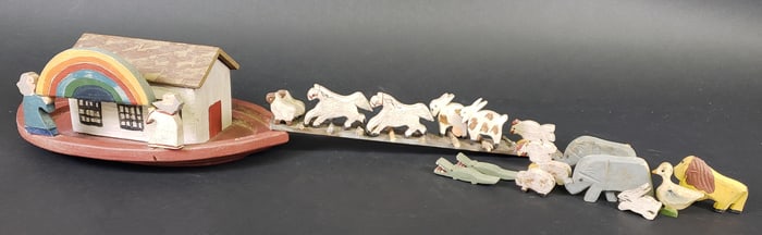 American Folk Art Carved and Painted Noah's Ark Set, 20th century