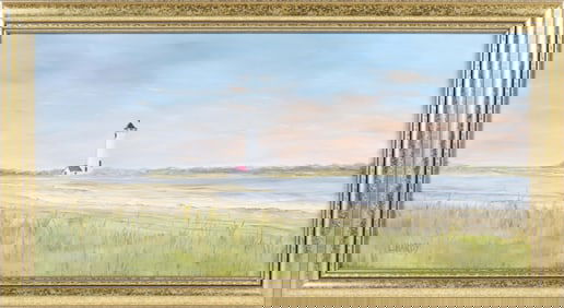 L. Hardy Oil on Canvas "Coastal Landscape of a Lighthouse"