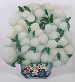 Chelsea House Decorative Painted White Hydrangeas in a Pot Cut-Wood Fireboard