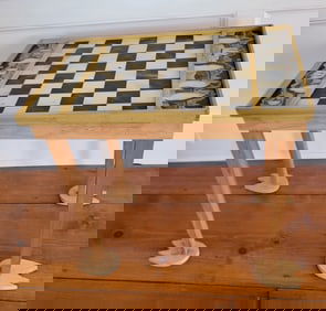 Folk Art Paint Decorated Penguin Themed Chess - Checkerboard on Stand