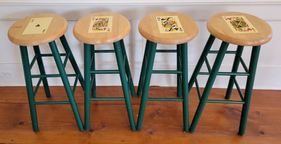 Set of Four "Playing Card" Paint Decorated Barstools