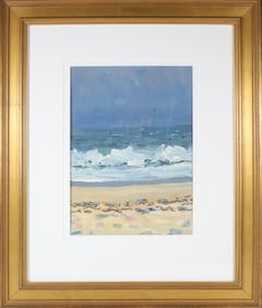 Coastal Seascape Oil Painting Initialed RJ