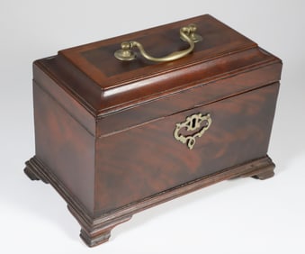 English Mahogany Triple Compartment Tea Caddy, 19th Century