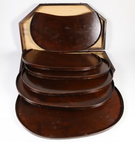 Nesting Set of Six Wood Serving Trays in Carrying Case