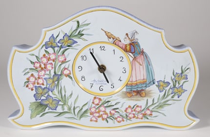 H. B. Henroit Quimper Limited Edition Paint Decorated Mantel Clock