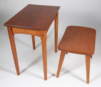 Contemporary Cherrywood Side Table and Stool by Gary Weeks & Co., Texas, circa 2009