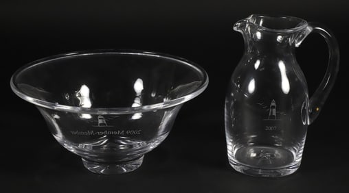 Simon Pearce Sankaty Golf Club Glass Bowl and Pitcher