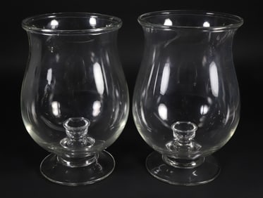 Pair of Bulbous Glass Photophore Hurricanes