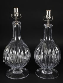 Pair Simon Pearce Clear Glass Lamps