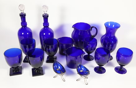 Collection of Sixteen Pieces of Cobalt Glassware