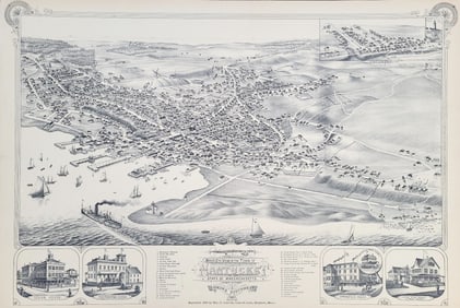 Vintage 1881 Bird’s Eye View of Nantucket Map