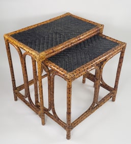 Two Vintage English “Leopard” Bamboo Nesting Tables, 20th century