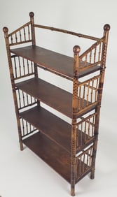 Antique English “Tortoiseshell” Bamboo Four-Tier Etagere Bookshelf, 19th Century