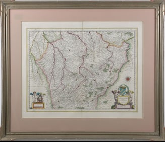 Hand Colored Copper Plate Engraving  Map "Champagne latine Campania Comitatvs" circa 1645