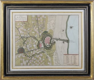 Hand Colored Copper Plate Engraving "Plan De Dunkerque", French circa 1712