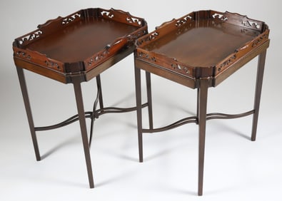 Pair of Chippendale Style Pierced Gallery Tray Trop Stands, 19th Century