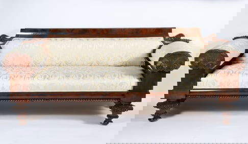 American Classical Empire Carved Mahogany Sofa, 19th Century