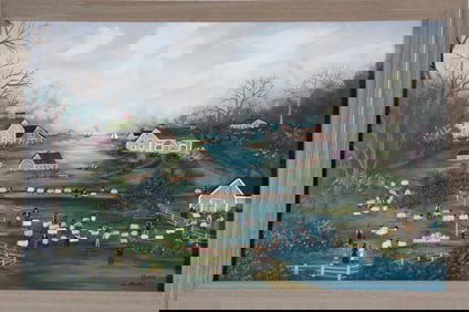 Jan Munro Mixed Media on Masonite "Washing the Sheep, Nantucket", circa 2015