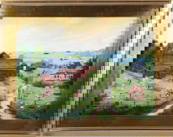 Jan Munro Mixed Media on Masonite "View Salt Water Farm, Spring, Nantucket"