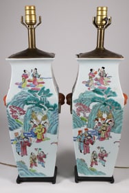 Pair of Antique Chinese Famille Verte Vases Mounted as Lamps