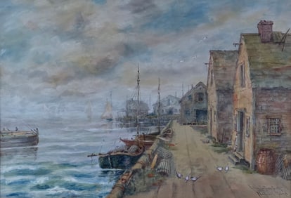 Lillian Gertrude Smith Watercolor on Paper, "Commercial Wharf", Nantucket