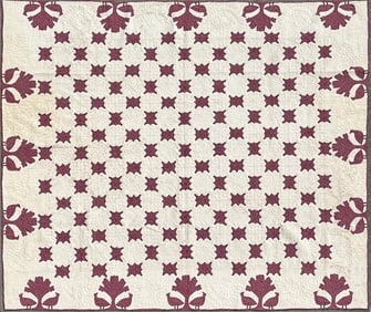 Red and White Applique Quilt, 19th Century