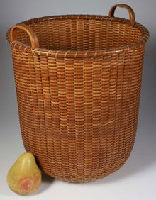 Antique Tall Double Handle Nantucket Waste Basket, circa 1910-1920