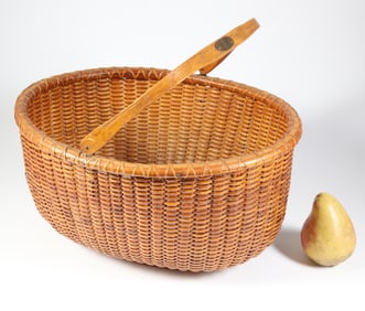 Large Antique Oval Swing Handle Nantucket Basket Attributed to Mitchy Ray (1870-1956)