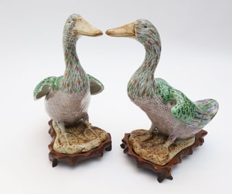 Pair of Chinese Export Finely Painted Ducks, early 20th Century