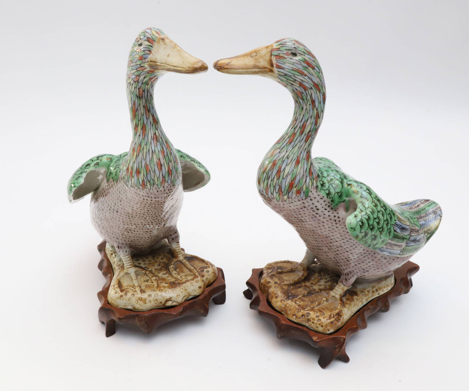 Pair of Chinese Export Finely Painted Ducks, early 20th Century