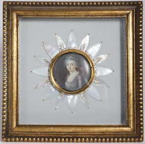 Miniature Round Portrait of a Young Lady, 19th Century