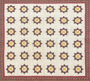 Very Fine Calico Pinwheel Patchwork Quilt Made by Jacqueline H. Isaacs, 19th Century