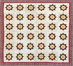 Very Fine Antique Calico Pinwheel Patchwork Quilt, 19th Century, Made by Jacqueline H. Isaacs