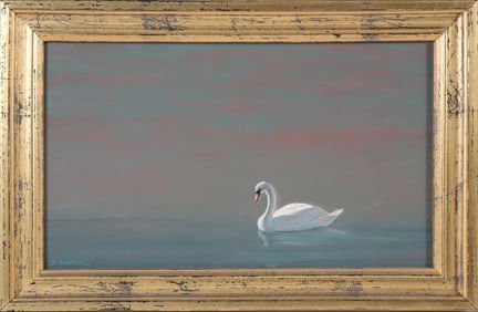 Robert Stark Jr. Oil on Board "Swan on the Pond"