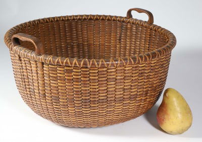 William Appleton or Capt. Thomas James Large Double Handle Nantucket Harvest Basket, 19th Century