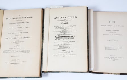 Three Fishing Related Leather Bound Books, 19th Century
