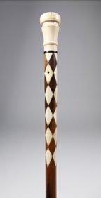 Whaler Made Harlequin Walking Stick, mid 19th Century