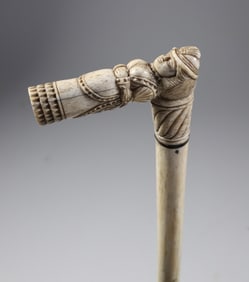 Whale Bone Figural Cane, 19th Century