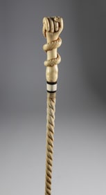 Whale Made Hand Clutching Snake Walking Stick, mid 19th Century