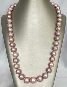 Fine 11mm x 15mm Natural Pink Hue Fresh Water Pearl Necklace