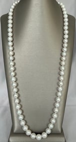 Fine 11mm - 13mm White Fresh Water Pearl Opera Length Necklace, 14k White Gold Clasp