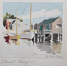 Doris and Richard Beer Watercolor on Paper, "Straight Wharf", Nantucket