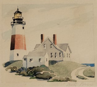Doris and Richard Beer Miniature Nantucket Watercolor "Sankaty Light"