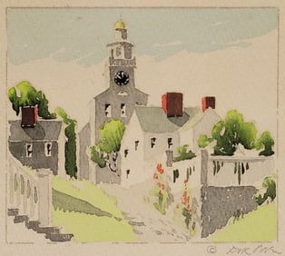 Scarce Doris and Richard Beer Miniature Nantucket Watercolor "Stone Alley"