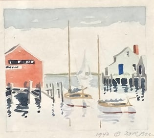 Scarce Doris and Richard Beer Watercolor on Paper, "Killens Wharf", Nantucket