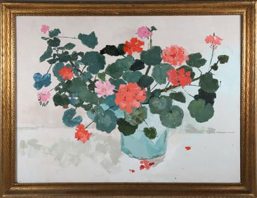 Andrew Shunney Oil on Canvas "Potted Geraniums"