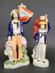 Two Large 19th C. English Staffordshire Sailor Figures